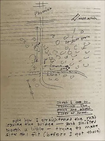  ?? Courtesy John Conway ?? A Virginia psychic had visions he was channeling Otto Berman, Dutch Schultz's right-hand man, and he was determined to find the treasure and donate it to charity. This is his map.