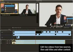  ??  ?? Edit live videos from two sources, then add titles and other content.
