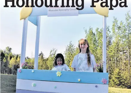  ?? RICHARD MACKENZIE ?? Three-year-old Makayla and 11-year-old Lily are cousins and this year are the Ambassador­s for the Pictou County Walk and Roll for Muscular Dystrophy Canada. They’re pictured in the lemonade stand Lily’s dad made to help them fundraise. It will be set up at different events around the county during the lead-up to the June 17 event.