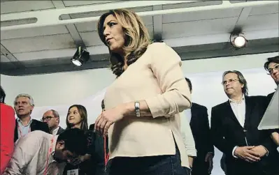  ?? EMILIA GUTIÉRREZ ?? Susana Díaz, ayer por la noche, tras conocerse los resultados de las primarias del PSOE