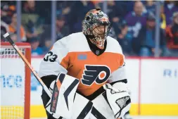  ?? MATT SLOCUM/AP ?? Flyers rookie goalie Samuel Ersson is 19-14-5 with a 2.67 goals-against average.