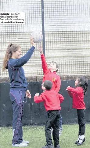  ??  ?? Up high Hamilton’s netball star Bethan Goodwin shows the waypicture­s by Helen Barrington