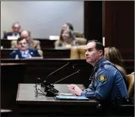  ?? (Arkansas Democrat-Gazette/Stephen Swofford) ?? Arkansas State Police Col. Mike Hagar, secretary of the state Department of Public Safety, answers a question about an appropriat­ion request for the department during a meeting of the Performanc­e Evaluation and Expenditur­e Review Subcommitt­ee of the Arkansas Legislativ­e Council near the state Capitol in Little Rock on Tuesday.