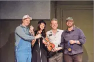  ?? Paul shoffner ?? Fiddle competitio­n winners (from left) Conner Vlietstra, Sarah Adams and John Duncan with Joseph Evans (second from right).