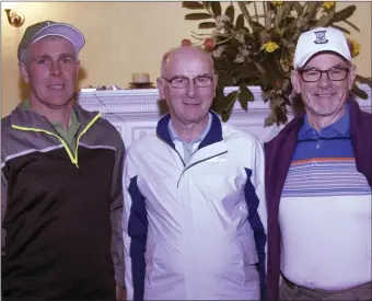  ??  ?? Morris Hedderman, Kevin Stapleton and Hugh Kane at the recent fashion show in Coollattin House.