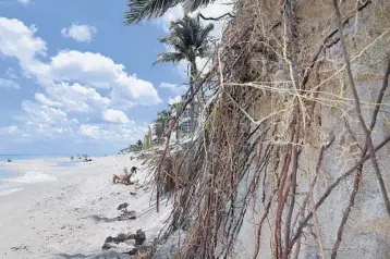  ?? TAIMY ALVAREZ/STAFF PHOTOGRAPH­ER ?? Dania Beach is considerin­g a $6 million project that calls for a much wider dune that would extend 15 feet west into the parking lot; a seawall to protect against rising tides; and an elevated parking lot that won’t be battered by the waves.