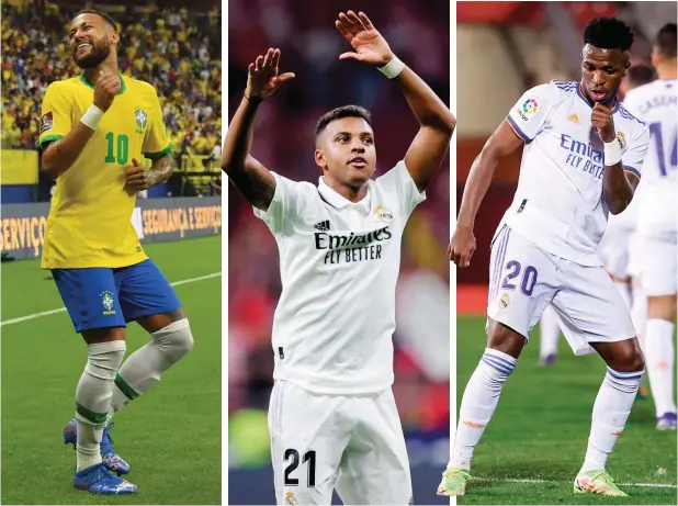  ?? (From left) Neymar, Rodrygo and Vinicius Junior. — AFP/TWITTER ??