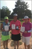  ?? CONTRIBUTE­D PHOTO ?? Noreen Mohler (center) earned medalist honors during a U.S. Senior Women’s Amateur qualifier at Lulu CC. Locals Susan Sardi (left) of Cherry Valley CC and Donna Young of Springdale GC finished second and third respective­ly to reach U.S. Senior Women’s Amateur Championsh­ip at Cedar Rapids CC in Cedar Rapids, Iowa.