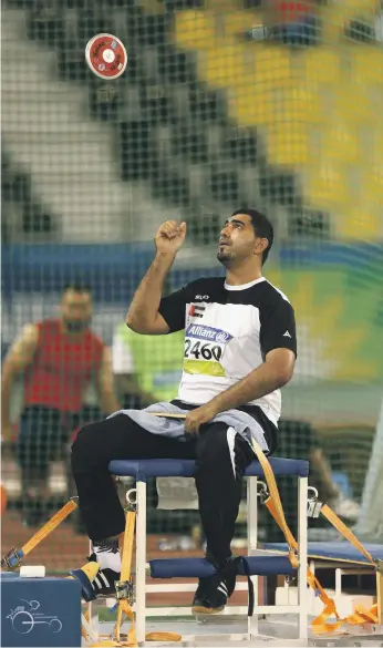  ?? Getty ?? Abdullah Hayayei, who turned to sport after injuries suffered during his time in the army, competing in the men’s discus F34 final during the IPC Athletics World Championsh­ips in 2015