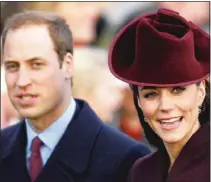  ??  ?? Britain’s Prince William and Catherine, the Duchess of Cambridge, arrive for a Christmas Day service at Sandringha­m, England.