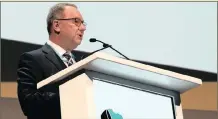  ?? PHOTO: IAN LANDSBERG ?? Mark Cutifani, chief executive of Anglo American, addressing delegates at the 2017 Mining Indaba held this week at the Cape Town Convention Centre.