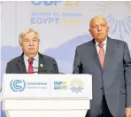  ?? AFP ?? Canciller de Egipto Sameh Shukri y el secretario General de la ONU Antonio Guterres./