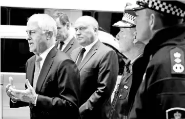  ??  ?? Turnbull speaks during a media conference announcing Australia’s national security plan to protect public places in central Sydney. — Reuters photo