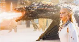  ?? COURTESY OF HBO ?? On “Game of Thrones,” female characters have power, exemplifie­d here by Daenerys Targaryen and her dragon, and they can be pretty good with a sword. They often out-scheme their male counterpar­ts and have killed several of them, but the show’s frequent...