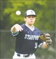  ?? Chris Palermo / For Hearst Connecticu­t Media ?? TJ Wainwright fields a ground ball during Stamford’s victory over Norwalk in 2018.