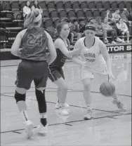  ?? Graham Thomas/Siloam Sunday ?? Siloam Springs junior Morgan Winesburg drives into the lane Tuesday against Alma at Panther Activity Center. The Lady Panthers defeated the Lady Airedales 56-45 in a 5A-West Conference game.