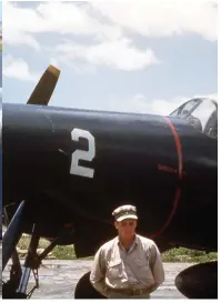  ??  ?? Above right: The squadron’s engineerin­g officer Lt. “Pappy” Ratliffe poses by one of the Tigercats in May 1951. At that time, VMF(N)-513 was using Pusan Air Base. (Photo courtesy of Ray Steward)