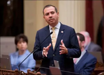  ??  ?? In this Jan. 3 file photo, California state Sen. Tony Mendoza, D-Artesia, announces that he will take a month-long leave of absence while an investigat­ion into sexual misconduct allegation­s against him are completed in Sacramento. AP PHOTO