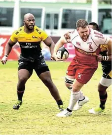  ?? Picture: SUPPLIED ?? POWERFUL PROP: Buhle Beast Nojekwa in the black and gold colours of Dubai Hurricanes in the UAE Premiershi­p