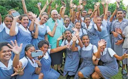  ?? Kelera Sovasiga ?? Prime Minister Voreqe Bainimaram­a with the boarders of Levuka Public School after the commission­ing of the new Levuka Public School Boys Hostel on July 14, 2020. Photo: