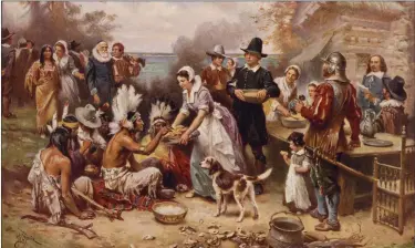  ?? PHOTO COURTESY OF LIBRARY OF CONGRESS. PUBLIC DOMAIN. ?? A reproducti­on of the painting, “The 1st Thanksgivi­ng 1621” by Jean Leon Gerome Farris.