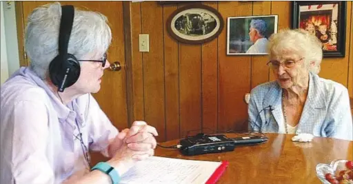  ?? Courtesy Photo ?? Volunteer Camille Hatcher interviews Kathy Dickerson, a resident of Rogers who has been active in the community as a teacher, with the Rogers Historical Museum and as president of the Rogers Questers group. The interview is part of an oral history project undertaken by the four Northwest Arkansas Questers chapters.