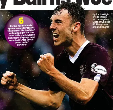  ?? Barnet v Maidenhead, Barrow v Solihull Moors, Chesterfie­ld v Torquay, Dag & Red v Hartlepool, Dover v Chorley, Eastleigh v Bromley, Harrogate Tn v Boreham Wood, Notts County v FC Halifax, Stockport Co v Aldershot, Woking v Ebbsfleet Utd, Wrexham v Sutton  ?? Up for the fight: Irving insists victory against Motherwell can lift the gloom around Hearts