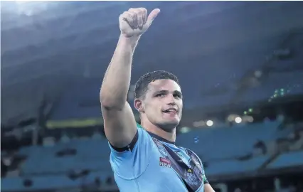  ?? PHOTO: GETTY IMAGES ?? No blues for Cleary . . . New South Wales fiveeighth Nathan Cleary celebrates after his side’s win over Queensland in State of Origin II in Sydney on Wednesday night.