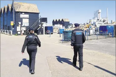  ??  ?? Police out on patrol in Whitstable during lockdown