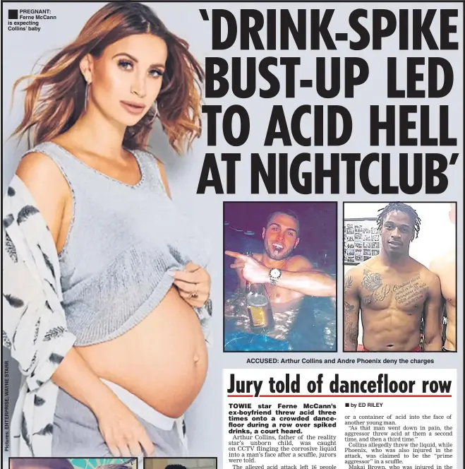  ??  ?? ®Ê PREGNANT: Ferne McCann is expecting Collins’ baby ACCUSED: Arthur Collins and Andre Phoenix deny the charges