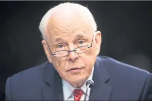  ?? PHOTOS BY PABLO MARTINEZ MONSIVAIS — THE ASSOCIATED PRESS ?? John Dean, ex-counsel to President Richard M. Nixon, speaks to the Senate Judiciary Committee during the final stage of the confirmati­on hearing for Supreme Court nominee Brett Kavanaugh.