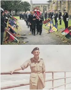  ?? TOP: PICTURE BY SWNS. BOTTOM: SUBMITTED ?? War veteran Richard ‘Dick’ Norris died at the age of 97 with no known relatives. A social media appeal led to more than 200 people gathering to pay their respects at his funeral on Monday.