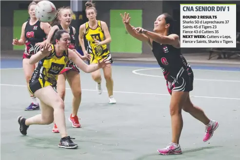  ??  ?? ON TARGET: Saints' Moera Blair looks happy with her pass in her team’s clash with North Cairns Tigers.