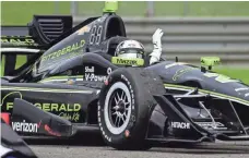  ?? SHANNA LOCKWOOD, USA TODAY SPORTS ?? Josef Newgarden celebrates after winning Sunday’s Verizon IndyCar Series race at Barber Motorsport­s Park.