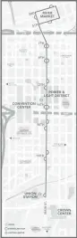  ?? [COURTESY VISIT KC] ?? The Kansas City Streetcar is free and runs on a dual track as shown in this map.