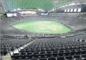  ??  ?? A pre-season Japanese baseball game takes place behind closed doors in Sapporo on Saturday. REUTERS