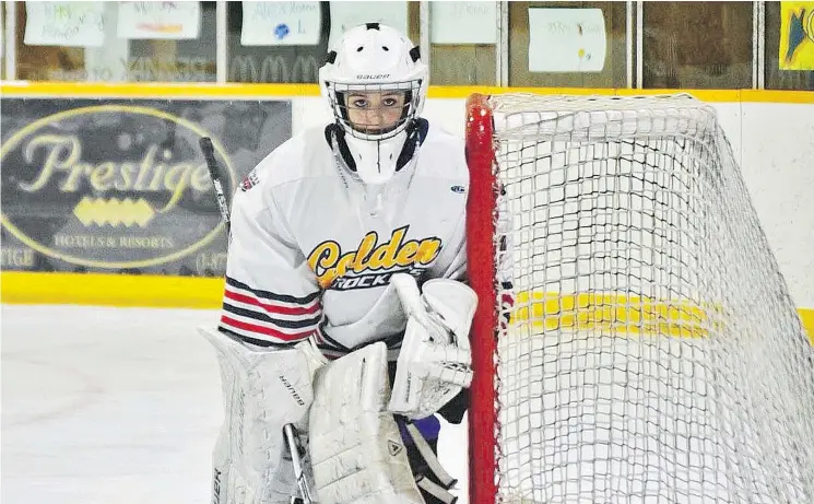  ?? — GOLDEN ROCKETS ?? Izzy Palumbo, 15, suited up for her hometown Junior B Golden Rockets on the weekend and earned a 7-4 win in a league featuring 20-year-old men.