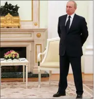  ?? ?? Russian president Vladimir Putin waits for Belarusian president Alexander Lukashenko prior to their talks in Moscow