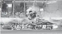  ?? CHUCK MCQUINN/AP ?? Myatt Snider goes airborne as he crashes on the final lap during the NASCAR Xfinity Series race on Saturday at Daytona Internatio­nal Speedway.