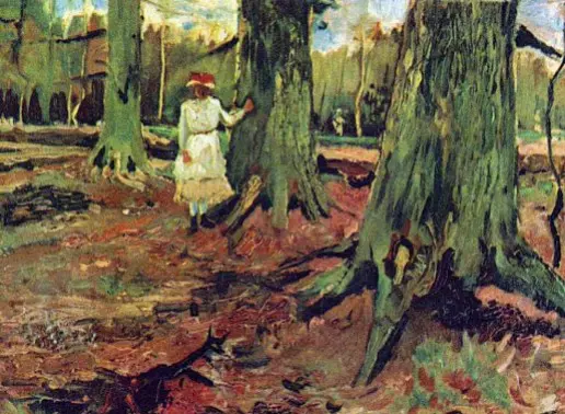  ?? ?? Il dipinto «Ragazza in un bosco», olio su tela di Vincent van Gogh eseguito nell’agosto 1882 a L’Aia