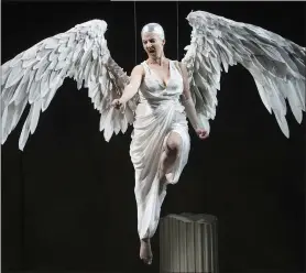  ??  ?? Lois Anderson flies high in Angelsinam­erica:perestroik­a, a production whose rampant theatrical­ity rarely flags over almost four hours. David Cooper photo.