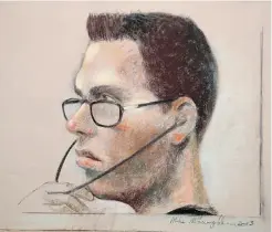  ?? MIKE MCLAUGHLIN/ THE CANADIAN PRESS ?? The trial of accused killer Luka Magnotta, shown in a sketch in a Montreal court, is scheduled to begin on Sept. 15, 2014.