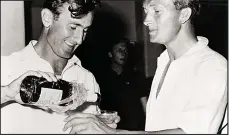  ??  ?? ASHES FIZZ: Dexter (left) and Australian skipper Richie Benaud mark the end of the 1963 Ashes with champagne