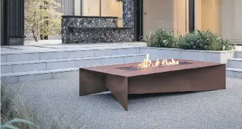  ??  ?? Firepits by Canadian company Paloform are made from handcast concrete, Corten, aluminum and stainless steel.