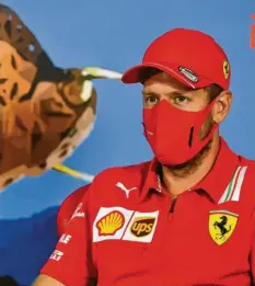  ?? Foto: Mark Sutton, dpa ?? Sebastian Vettel trägt bei der Pressekonf­erenz in Spielberg eine Maske. Wegen der Corona-Krise ist das Pflicht.