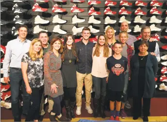  ?? Ben Lambert / Hearst Connecticu­t Media ?? Family and friends gather to celebrate Torrington native Bob Zuffelato at the Naismith Memorial Basketball Hall of Fame Saturday in honor of his 80th birthday. Above, Zuffelato is in the second row on the far right, with family.