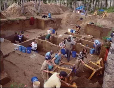  ?? BEN POTTER—THE ASSOCIATED PRESS ?? In this August 2013 photo provided by the University of Alaska, excavators work at the Upward Sun River discovery site in Alaska. According to a report released on Wednesday, DNA from an infant who died in Alaska some 11,500 years ago, found at this...