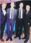  ?? KAREL CHLADEK ?? POWER BROKERS: Great-West Life’s Anthony Cardone, Financière Éthicor’s Guy Ouellette, BFL Canada Consulting Services’ David Vanasse and RBC Royal Bank, Quebec Headquarte­rs’ Martin Thibodeau seal a big deal (wink).