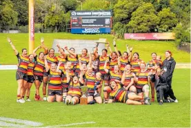  ?? Photo / Matt Gould ?? Waitomo Group: Waikato Women celebrate after winning the JJ Stewart trophy with a dominant victory over Counties Manukau Heat in Pukekohe.