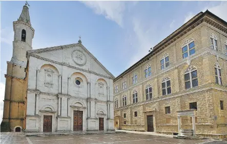  ?? CAMERON HEWITT ?? Pienza’s classic main square — with a city hall, two palaces, and a cathedral — is famous for its elegance and artistic unity.